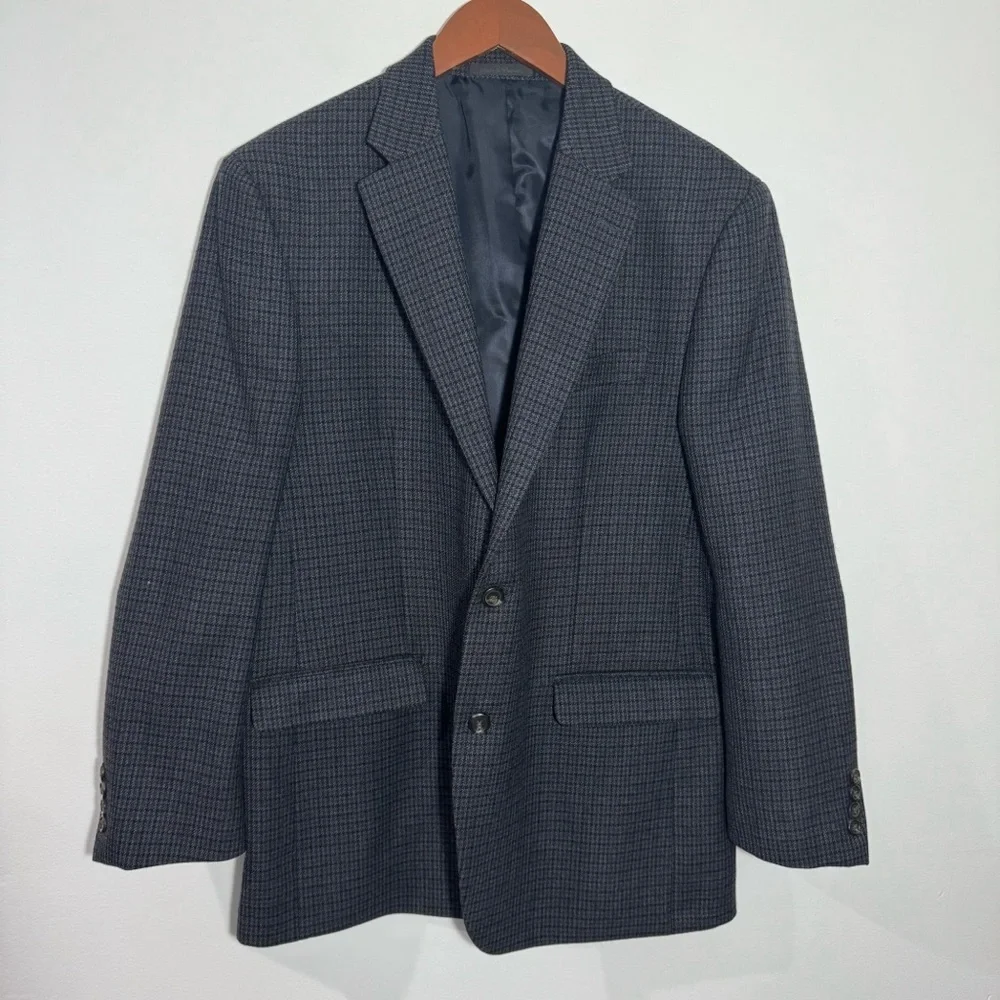 Chaps 100% Wool Black Two Button Sports Coat/Blazer Size 42R